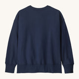 The back of the Patagonia Kids Crew Sweatshirt with a Fitz Roy Foliage design graphic New Navy colour way available at Babipur.