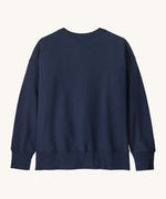 The back of the Patagonia Kids Crew Sweatshirt with a Fitz Roy Foliage design graphic New Navy colour way available at Babipur.