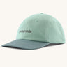 Patagonia organic cotton fitz roy trad cap in mint green with dark green visor brand text on the front. 