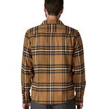 The back of the Patagonia fjord flannel shirt in catch deer brown available at Babipur worn by a man