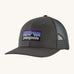 Patagonia P-6 Logo Trucker Hat - Forge Grey. A recycled material trucker hat, with an organic cotton peak, with a Patagonia mountain range logo on the front of the cap and mesh at the back