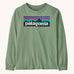 Patagonia organic cotton kids long sleeve t-shirt in ellwood green available at Babipur. A 100% regenerative cotton top and features a large logo print on the front panel. 