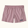 Patagonia kid's unlined quick drying baggies shorts in pale purple with elasticated small black logo label on the front. 