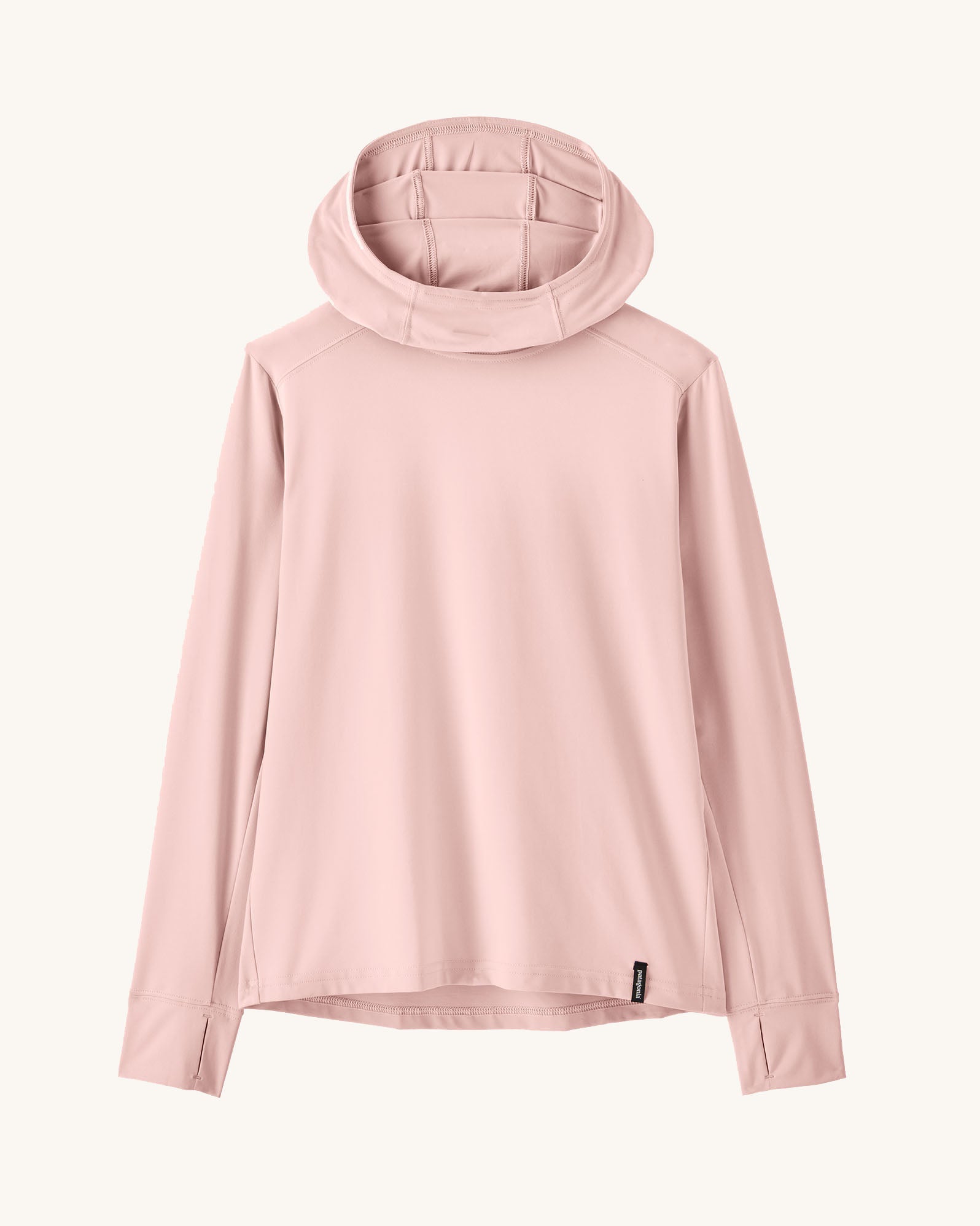 Patagonia kids capilene Doral hoody in light pink showing thumb holes