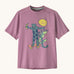 Patagonia recycled polyester kids capilene short sleeve t-shirt in pastel purple with a large skating jaguar print 