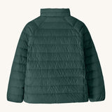 The back of the Patagonia kids down sweater jacket in cascade green available at Babipur.