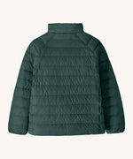 The back of the Patagonia kids down sweater jacket in cascade green available at Babipur.