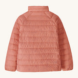The back of the Patagonia kids down sweater jacket in moment pink available at Babipur.