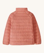 The back of the Patagonia kids down sweater jacket in moment pink available at Babipur.