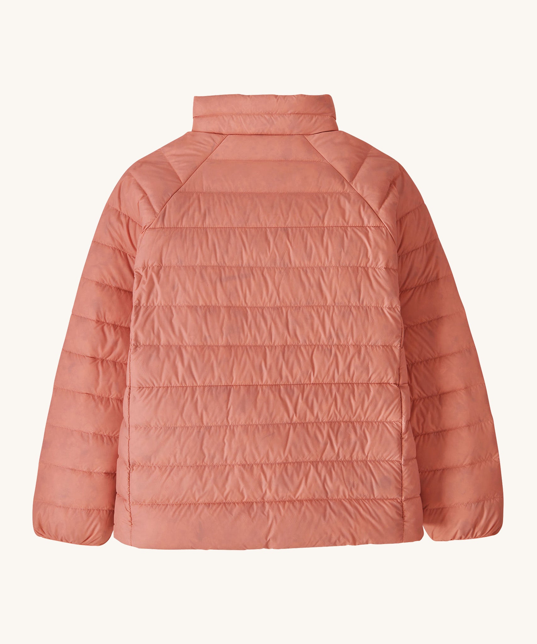 The back of the Patagonia kids down sweater jacket in moment pink available at Babipur.