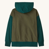 The back of the Patagonia kids full zip hoody sweatshirt in basin green available at Babipur.