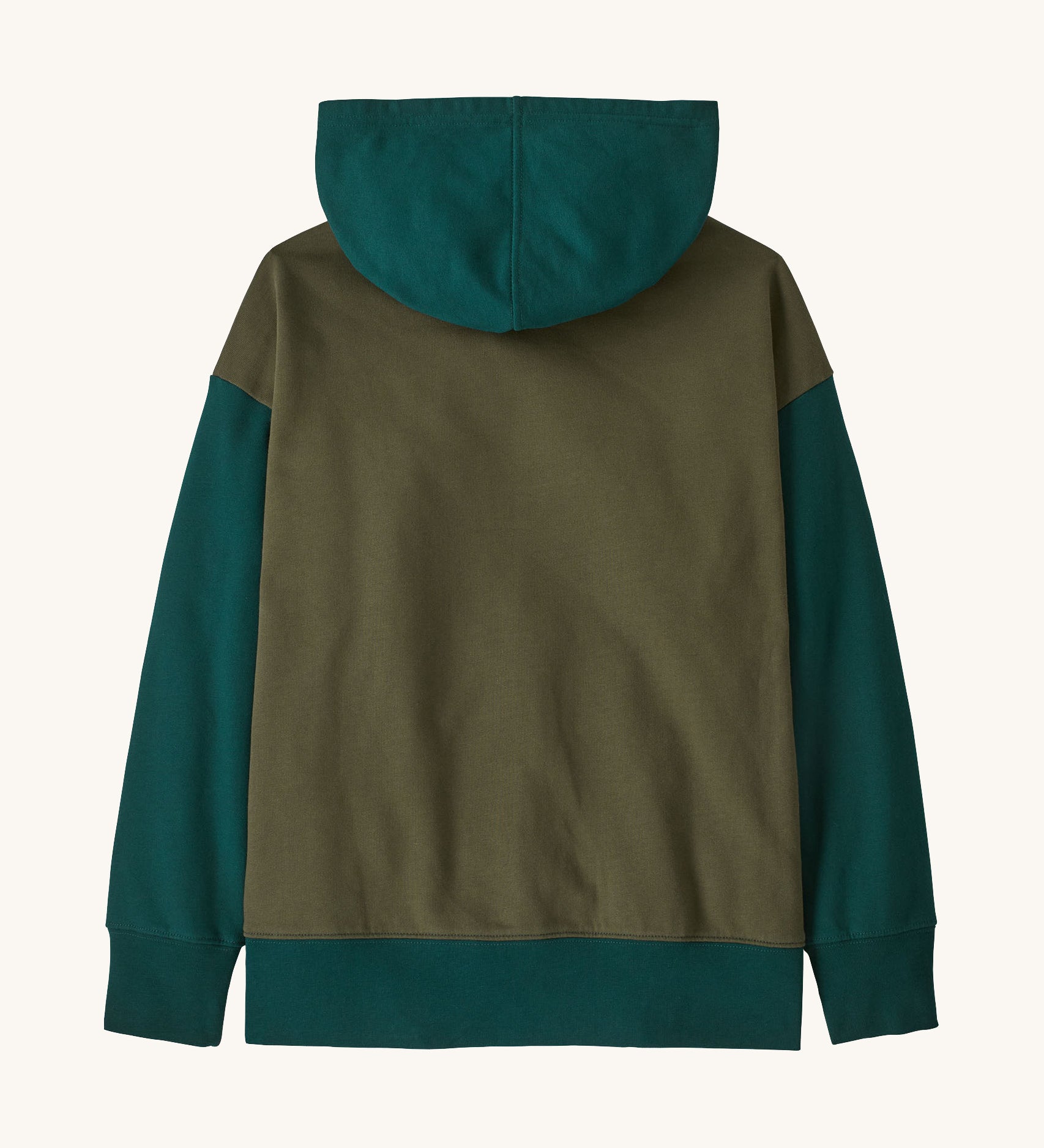 The back of the Patagonia kids full zip hoody sweatshirt in basin green available at Babipur.