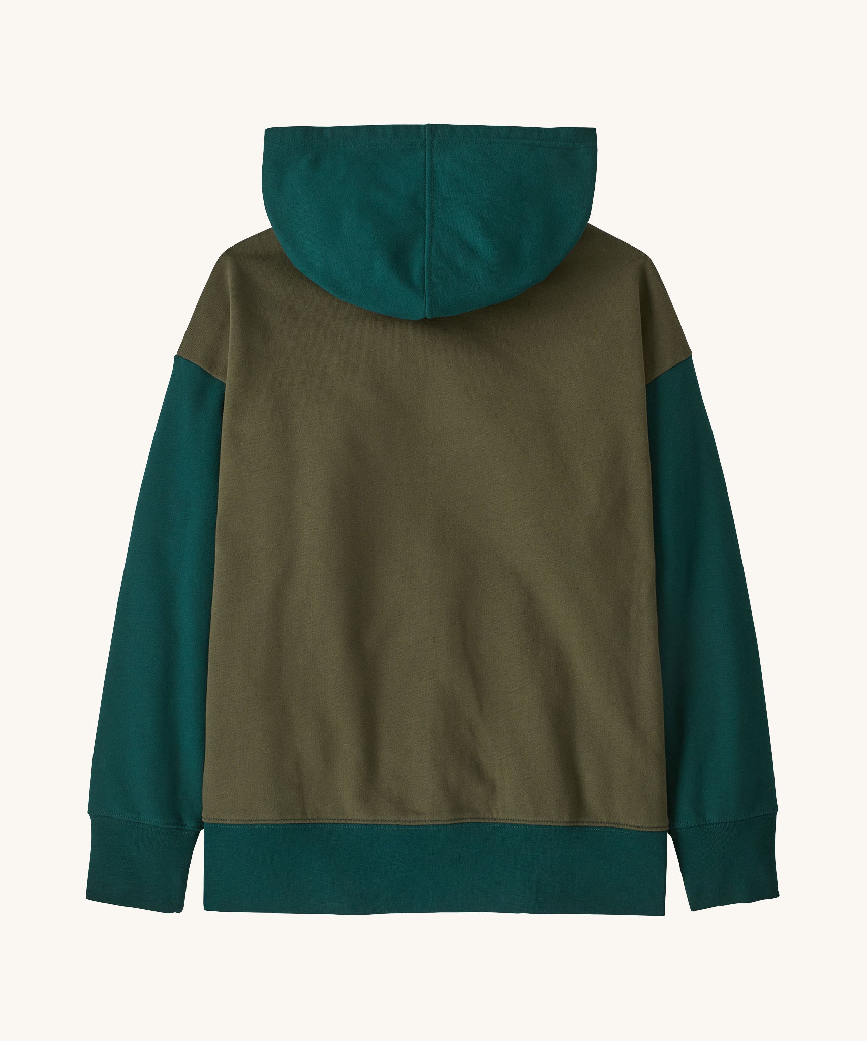 The back of the Patagonia kids full zip hoody sweatshirt in basin green available at Babipur.