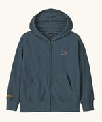 Patagonia Kids Full-Zip Hoody Sweatshirt in blue showing a full front zip, small mountain embroidery on upper chest and pouch pockets