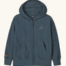 Patagonia Kids Full-Zip Hoody Sweatshirt in blue showing a full front zip, small mountain embroidery on upper chest and pouch pockets