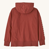 The back of the Patagonia kids full zip hoody sweatshirt in mother ray/potters red available at Babipur. 