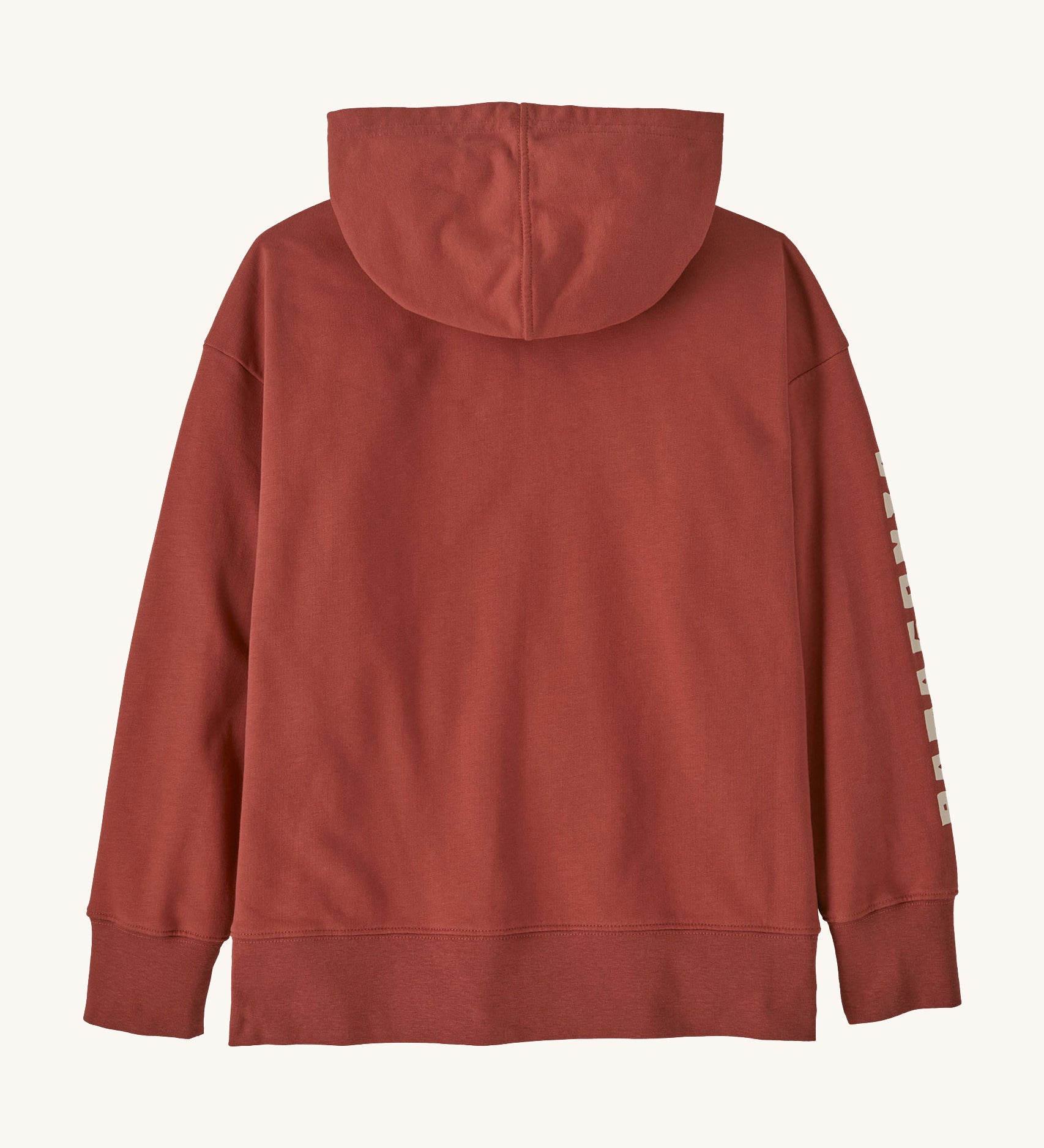 The back of the Patagonia kids full zip hoody sweatshirt in mother ray/potters red available at Babipur. 
