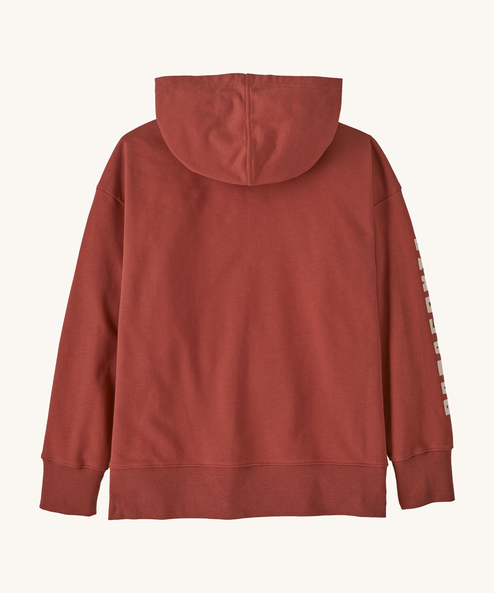 The back of the Patagonia kids full zip hoody sweatshirt in mother ray/potters red available at Babipur. 