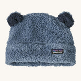 Patagonia Baby Furry Friends Fleece Hat Utility Blue, with navy blue fluffy bear ears on top