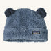 Patagonia Baby Furry Friends Fleece Hat Utility Blue, with navy blue fluffy bear ears on top