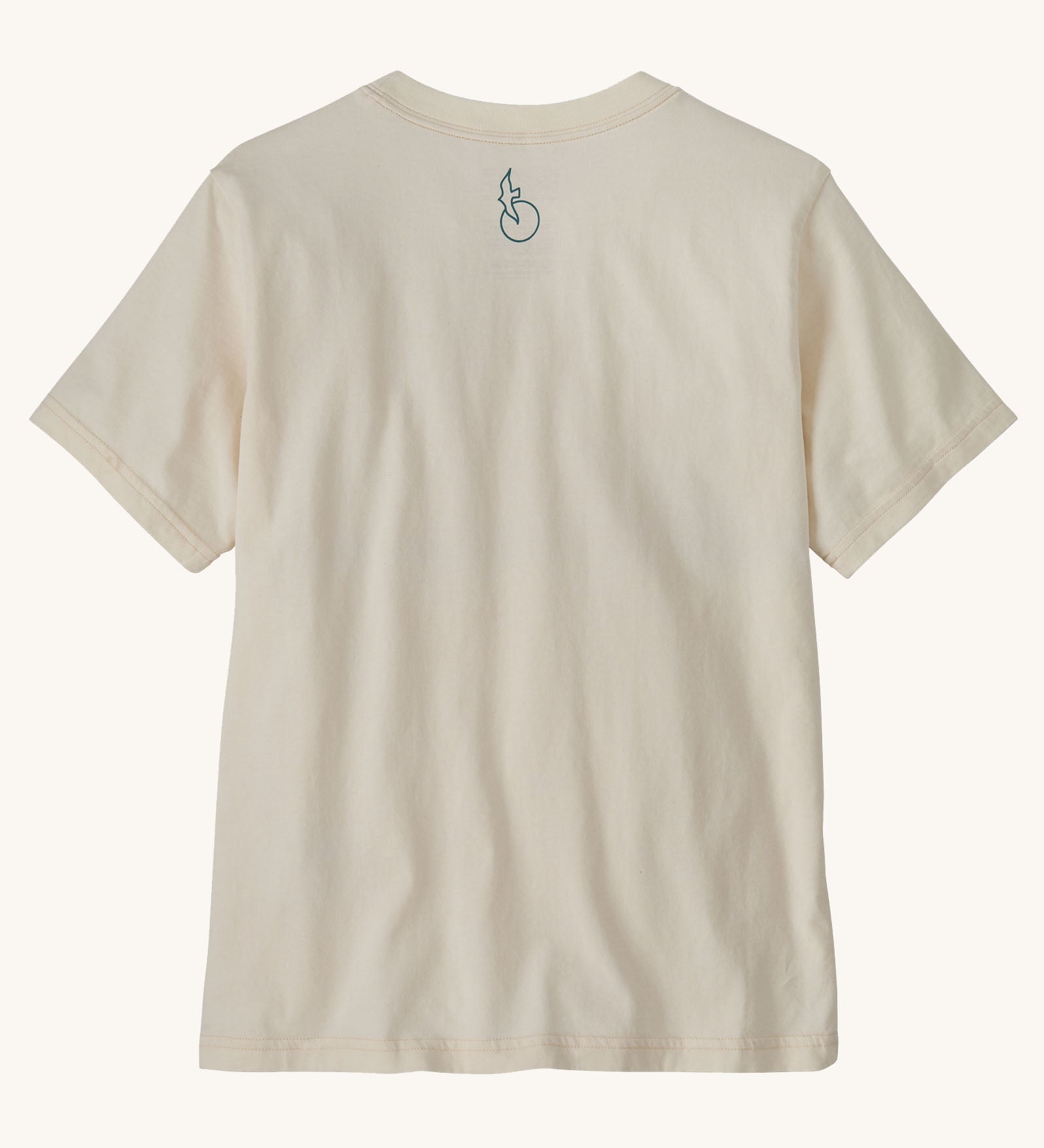 Patagona kids organic cotton short sleeve t-shirt in cream with small bird graphic on upper back