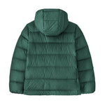 The back of the Patagonia kids hi loft down sweater hoody jacket in cascade green available at Babipur.