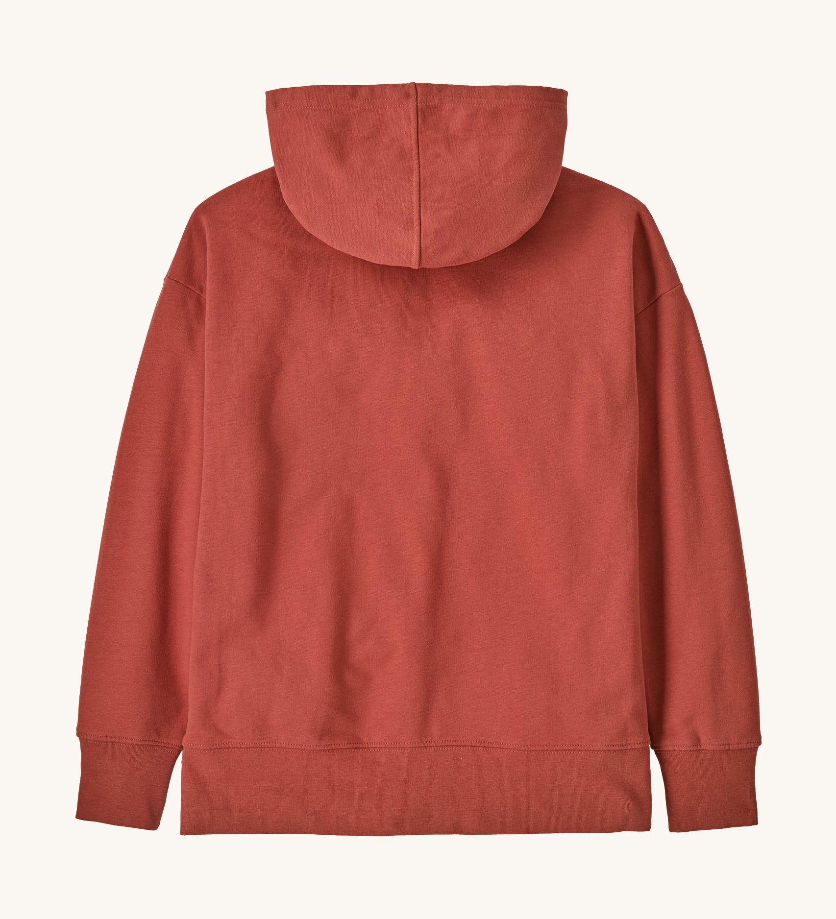 The back of the Patagonia Kids Hoody Sweatshirt in a Potters Red colour available at Babipur.