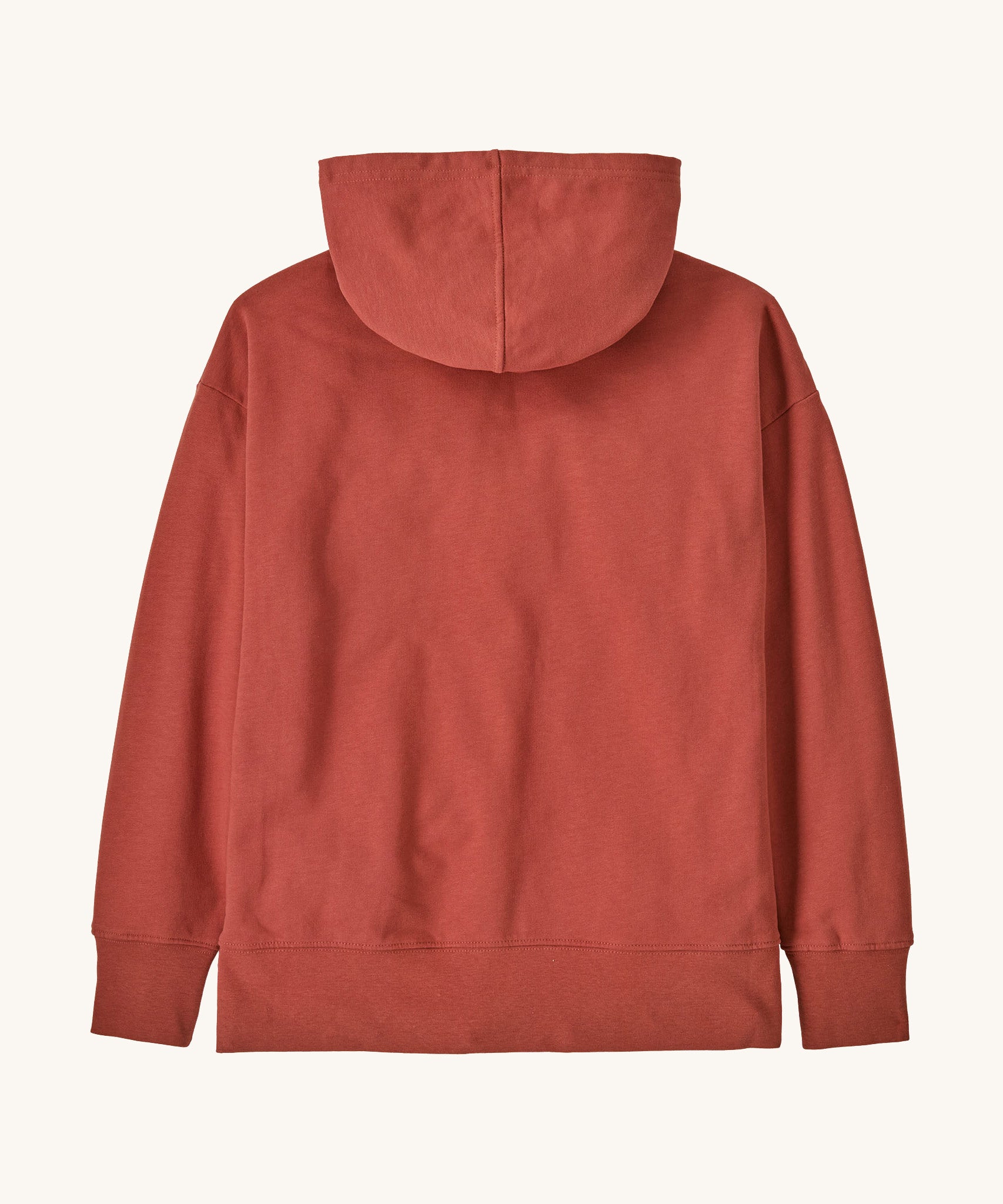 The back of the Patagonia Kids Hoody Sweatshirt in a Potters Red colour available at Babipur.