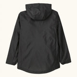 Back of Patagonia's 100% recycled nylon kids houdini jacket in black 