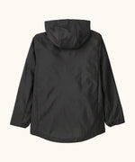 Back of Patagonia's 100% recycled nylon kids houdini jacket in black 