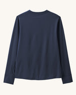 Back of Patagonia kids long sleeve capilene boardshort tshirt in navy