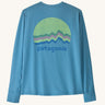 Patagonia kids long sleeve capilene tshirt in bright blue with circular brand patch on upper back 