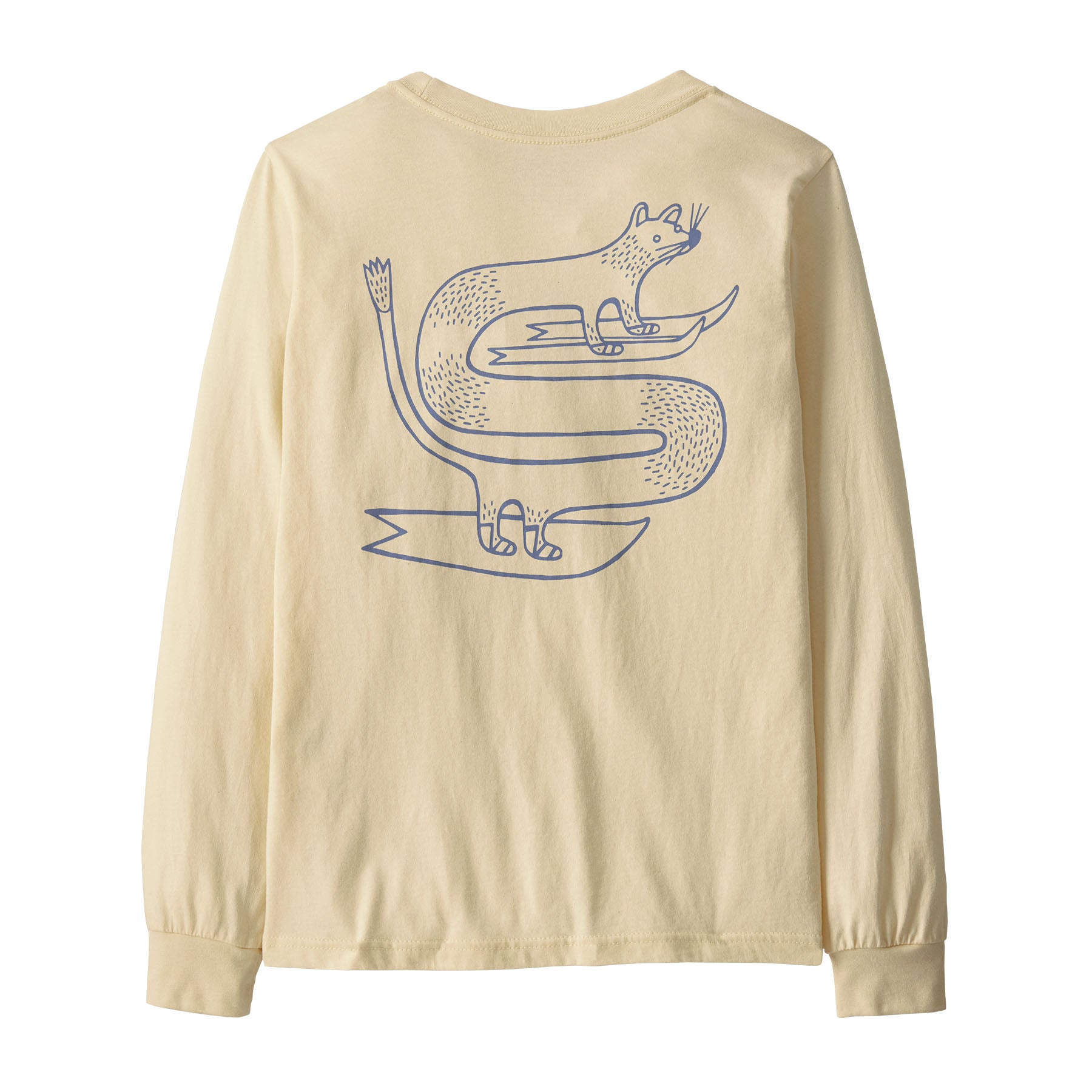 Patagonia kids long sleeve graphic top in skisel/undyed natural available at Babipur. showing the cool animal graphic on the back