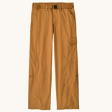 Patagonia kids outdoor everyday pants in talon gold available at Babipur. A 100% recycled nylon ripstop cargo style trouser in dark yellow. Features a matching belt for a secure fit