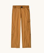Patagonia kids outdoor everyday pants in talon gold available at Babipur. A 100% recycled nylon ripstop cargo style trouser in dark yellow. Features a matching belt for a secure fit
