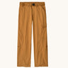 Patagonia kids outdoor everyday pants in talon gold available at Babipur. A 100% recycled nylon ripstop cargo style trouser in dark yellow. Features a matching belt for a secure fit