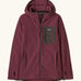 Patagonia Kids’ R1 Air Full-Zip Hoody in maroon. Deep purple ribbed body with dark grey binding and square chest pocket, with thumb holes.