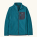 Patagonia Kids R1 Air Full-Zip Fleece Jacket in Glacial Blue. Deep blue ribbed body with dark grey binding, square chest pocket and full front zip. With thumb holes.