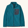 Patagonia Kids R1 Air Full-Zip Fleece Jacket in Glacial Blue. Deep blue ribbed body with dark grey binding, square chest pocket and full front zip. With thumb holes.