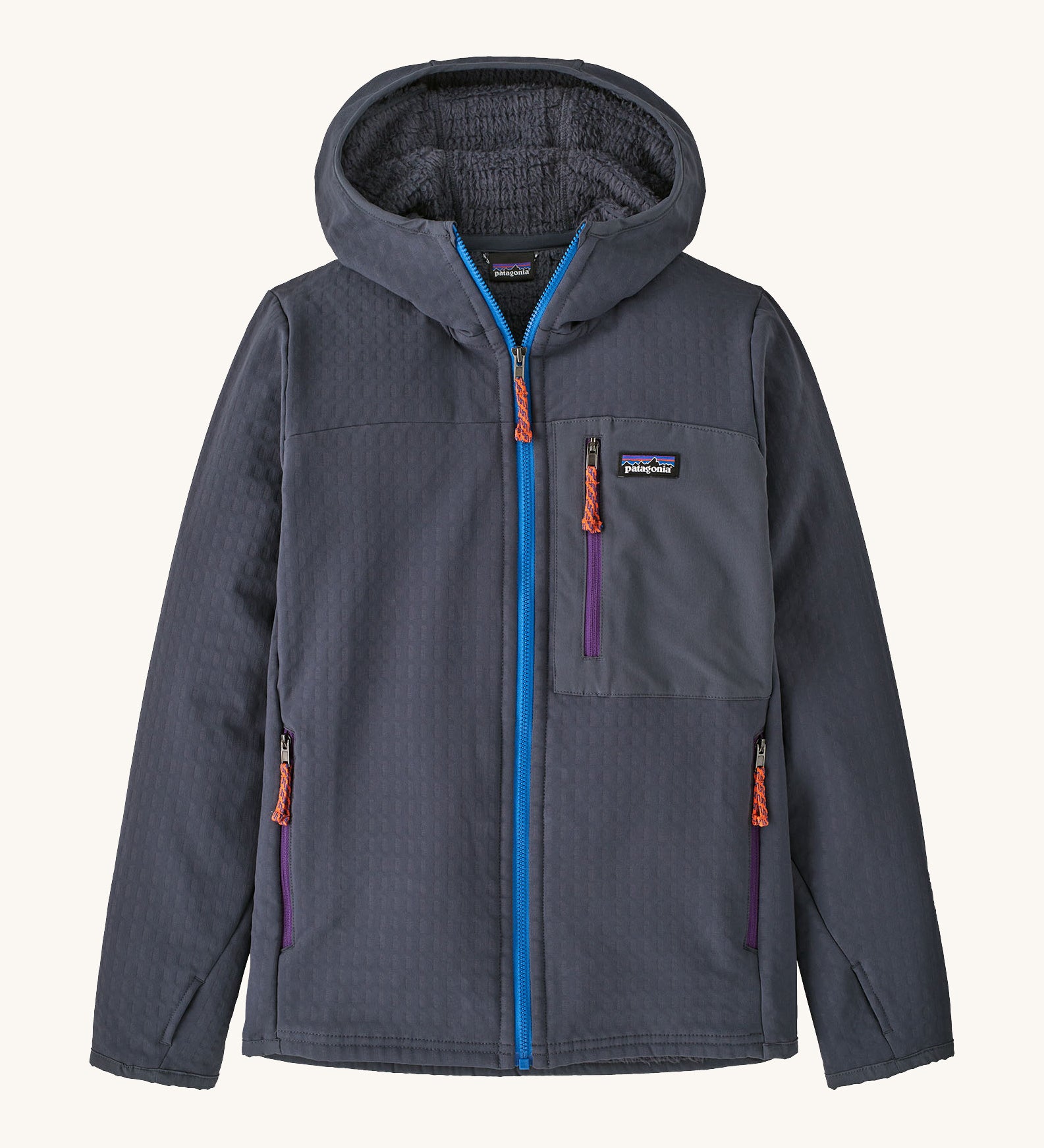 Patagonia Kids R2 TechFace Hoody in a  Smolder Blue colour available at Babipur.