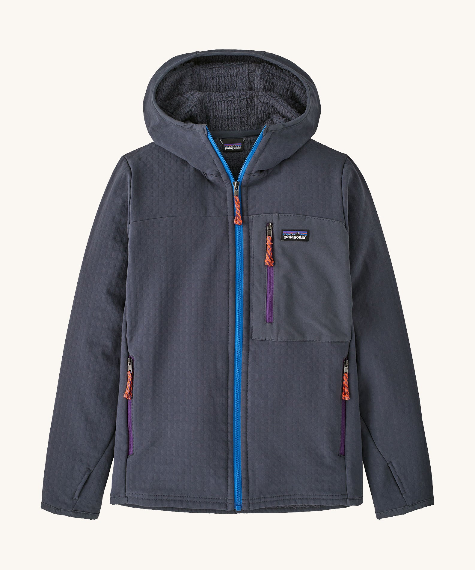 Patagonia Kids R2 TechFace Hoody in a  Smolder Blue colour available at Babipur.