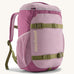 Patagonia kids refugito 18L day pack in pale purple with matching mesh side pockets and 2 green front buckles on the front 