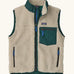 Patagonia kids retro x vest. A 100% recycled polyester and pile fleece gilet with dark green trim. Features a full length zip, 2 side pockets and a small chest pocket
