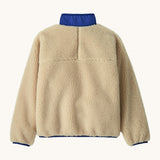 The back of the Patagonia kids retro x jacket in dark natural available at Babipur showing the blue turned up collar detail
