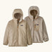 Patagonia kids reversible ready freddy hoody in light tan showing a beige fleece on the reverse. Features a front zip, side and chest pockets