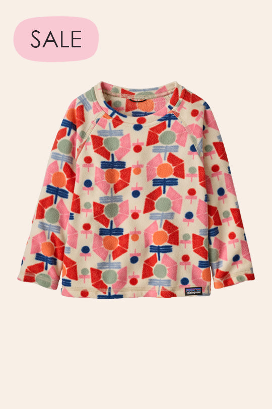 Patagonia Little Kids Micro D Crew Jumper in Stamped Floral / Natural, to represent kids Patagonia clothing for sale at Babipur.