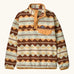 Patagonia Kids Lightweight Synchilla Snap-T Fleece Pullover in Diamond Stripe: Flurry Green. Cream, beige, and brown geometric stripe design with an orange snap placket and matching orange chest pocket flap.