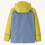 The back of the  Patagonia Little Kids Torrentshell 3L Waterproof Jacket in nearly green available at Babipur. A waterproof jacket in a yellow/grey and grey colourblock design showing the reflective strip on the cuffs