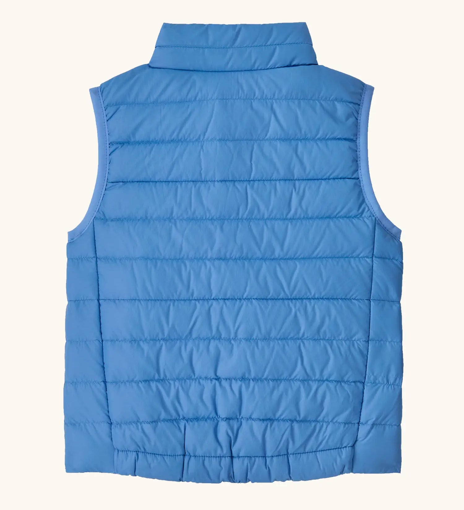 Back of Patagonia little kids down sweat vest in abundant blue. Gilet has a regular fit