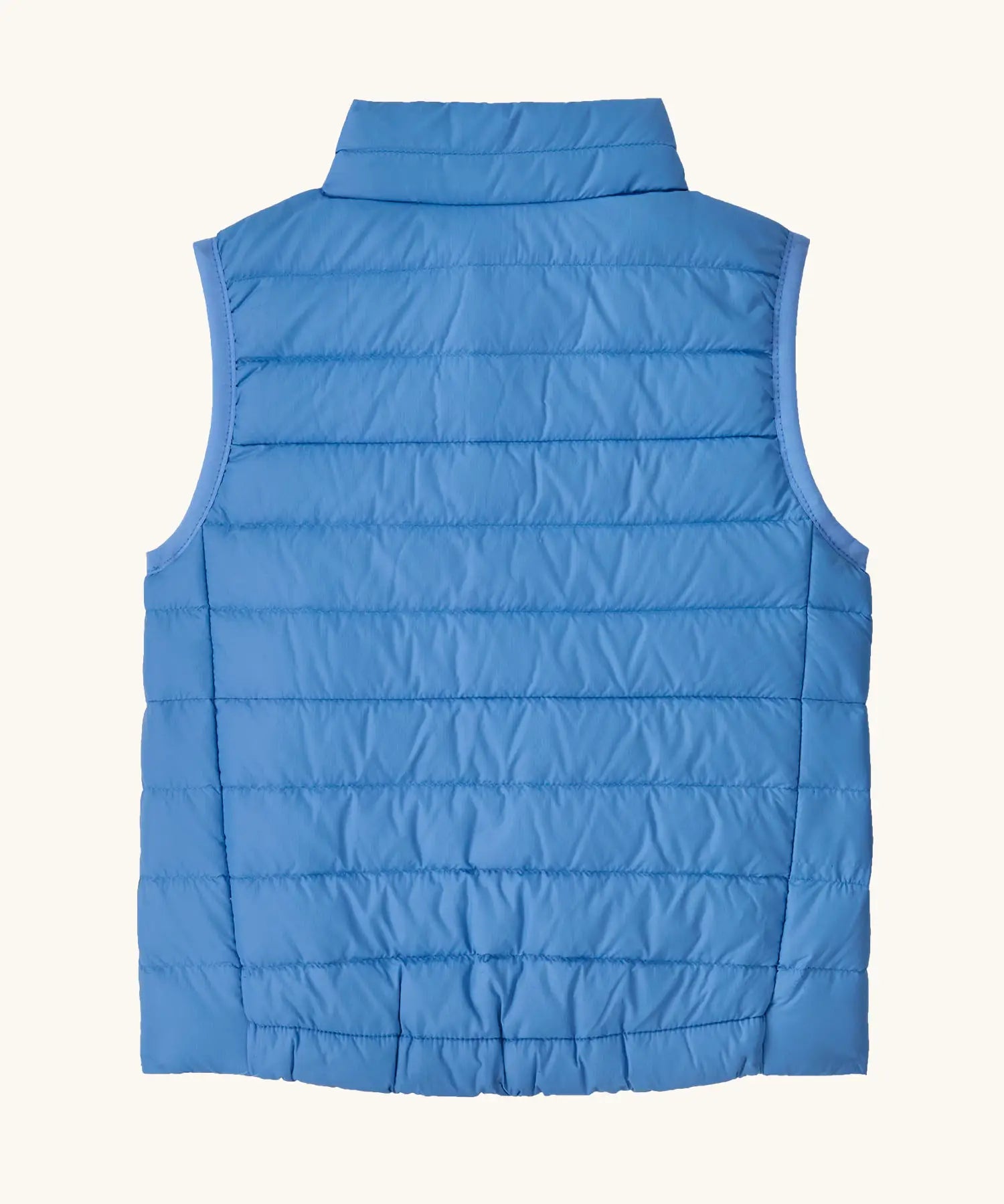 Back of Patagonia little kids down sweat vest in abundant blue. Gilet has a regular fit